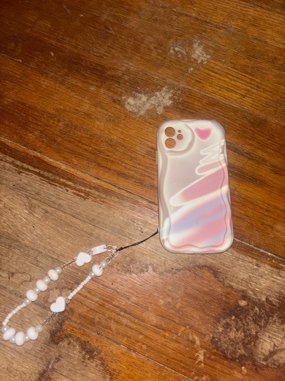 Pink Swirl Heart Phone Case with Beaded Strap - Unknown Brand